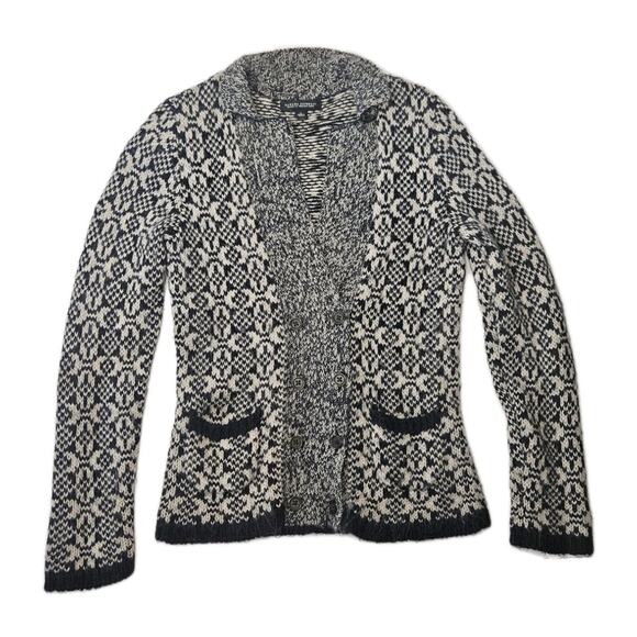 Banana Republic Navy & White Fair Isle Alpaca Blend Cardigan Sweater Size Small - Picture 1 of 10